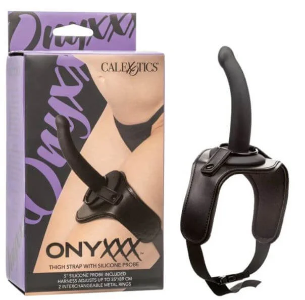 cock ring transparent-ONYXXX Adjustable Thigh Strap-On Harness with 5” Curved Silicone Probe