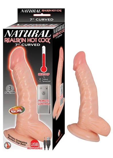 cock ring slide on-Natural Realskin Hot Cock Curved 7 Inch - Brown