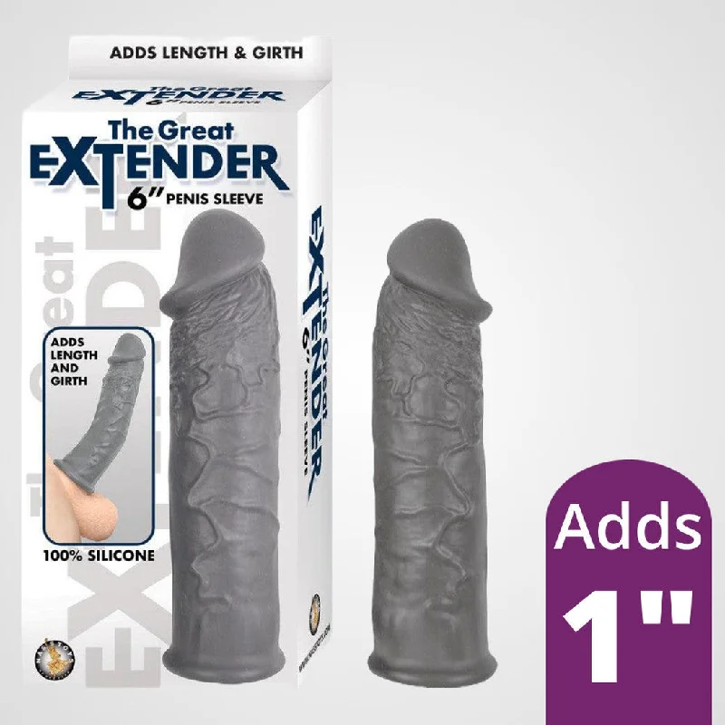 Anal toys with flexible shaft-The Great Extender 6" Penis Sleeve - Grey