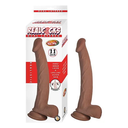 cock ring free shipping-Realcocks Dual Layered 11 in. Brown