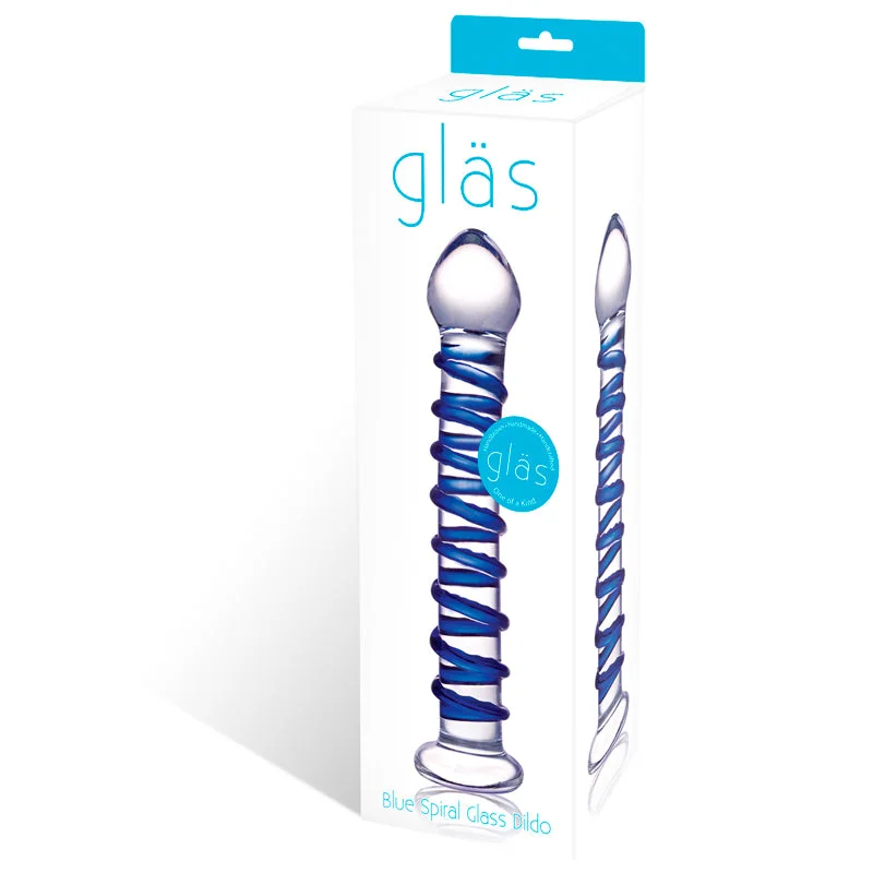 silicone bumpy dildo-Glas Blue Spiral Glass Dildo