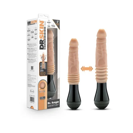 penis-aging-tools-penis-blood-flow-Dr. Skin Silicone Dr. Knight Thrusting Gyrating Vibrating Dildo Beige