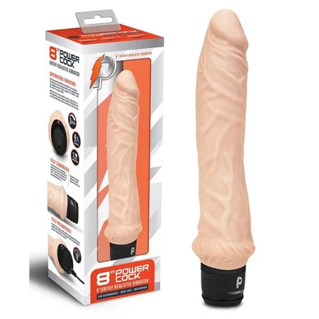 penis-confidence-tools-penis-skin-conditions-Powercock 8 in. Girthy Realistic Vibrator Rechargeable Silicone Vibrating Dildo Beige