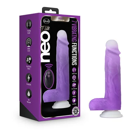 penis-confidence-solutions-penis-injury-recovery-Blush Neo Elite Encore 8 in. Silicone Vibrating Dildo with Balls & Suction Cup Purple