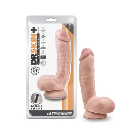 penis-girth-tips-penis-injury-recovery-Blush Dr. Skin Plus Thick 8 in. Triple Density Posable Dildo with Balls & Suction Cup Beige