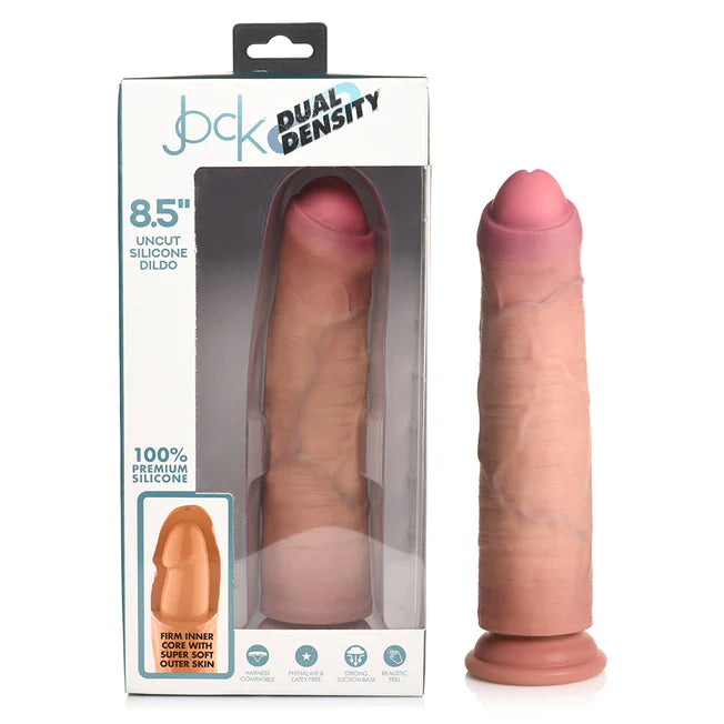 silicone wearable dildo-Jock Uncut Dual Density Silicone 8.55 inch Dildo w/out balls