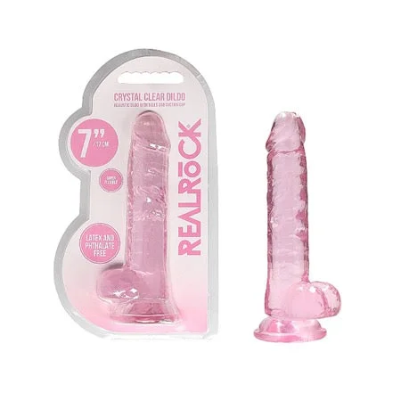 penis-aging-studies-penis-injury-recovery-RealRock Crystal Clear Realistic 7 in. Dildo With Balls and Suction Cup Pink