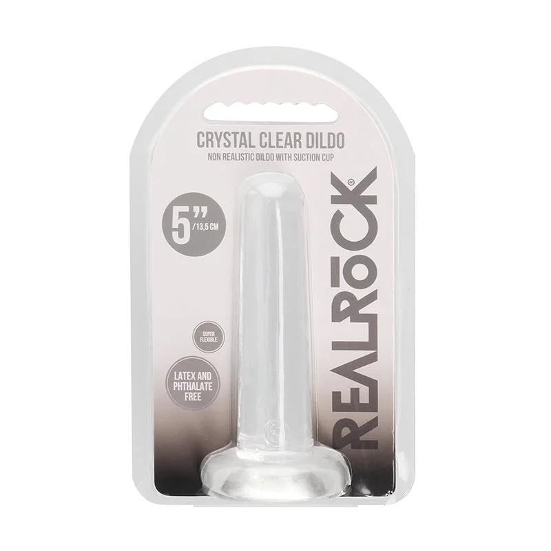 no-base dildo-RealRock Crystal Clear Non-Realistic 5 in. Straight Dildo With Suction Cup Clear