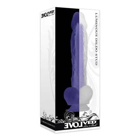 penis-enlargement-reviews-penis-skin-conditions-Evolved Luminous Stud Glow in the Dark 10.5 in. Dual Density Dildo With Balls Clear/Purple