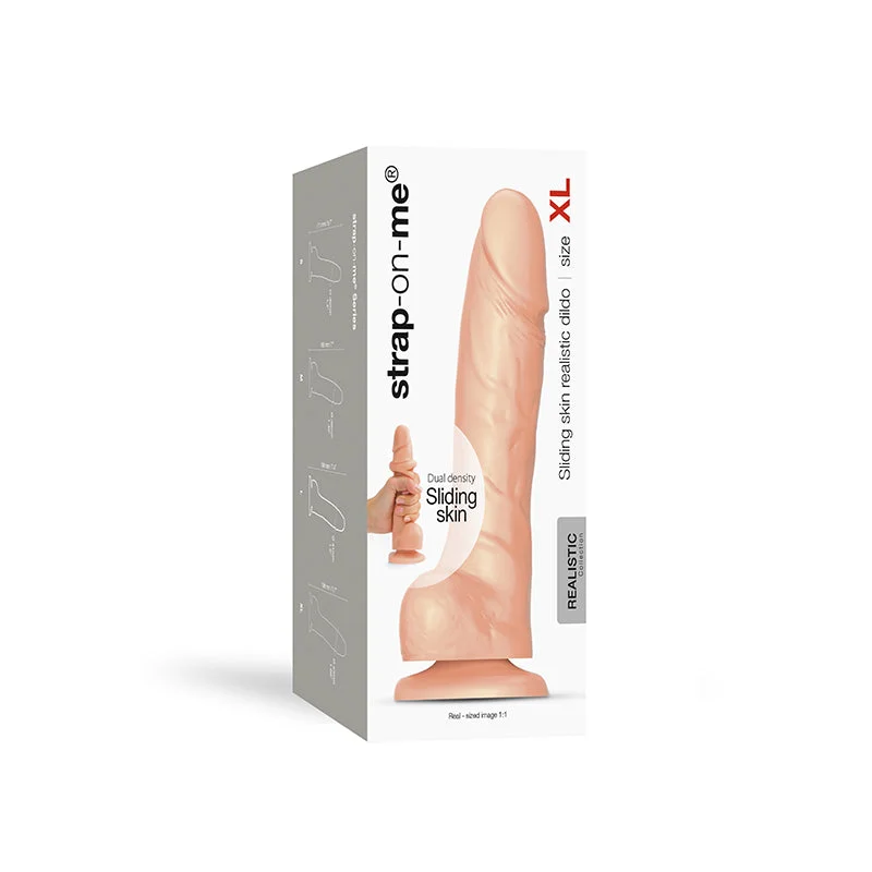 strap-on vibrating dildo-Strap-On-Me Realistic Collection Sliding Skin Dual-Density Silicone Dildo Vanilla XL