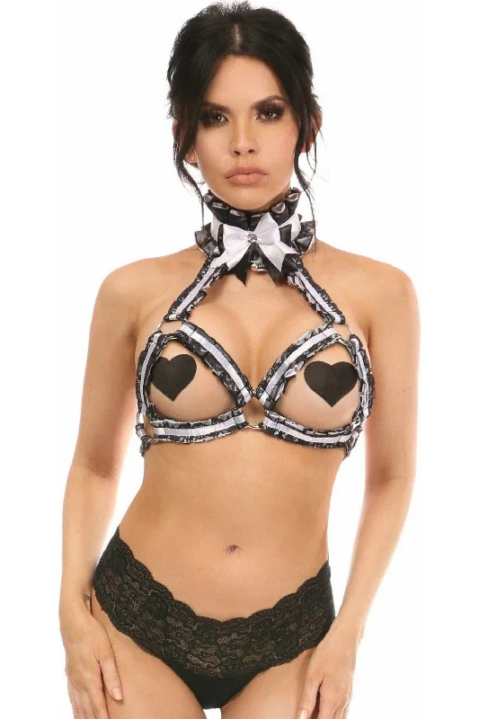 Sexy lingerie soft fabric-Kitten Collection White/Black Lace Bra Top Body Harness