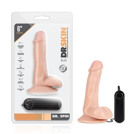 penis-medical-techniques-penis-pump-reviews-Blush Dr. Skin Dr. Spin Realistic 6 in. Gyrating and Vibrating Dildo with Balls & Suction Cup Beige