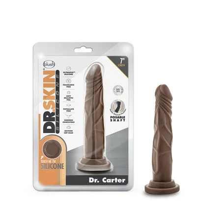 penis-pump-facts-penis-confidence-boosters-Blush Dr. Skin Silicone Dr. Carter Realistic 7 in. Posable Dildo with Suction Cup Brown