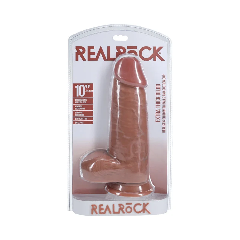 penis-pump-benefits-penis-exercise-routines-RealRock Extra Thick 10 in. Dildo with Balls Tan