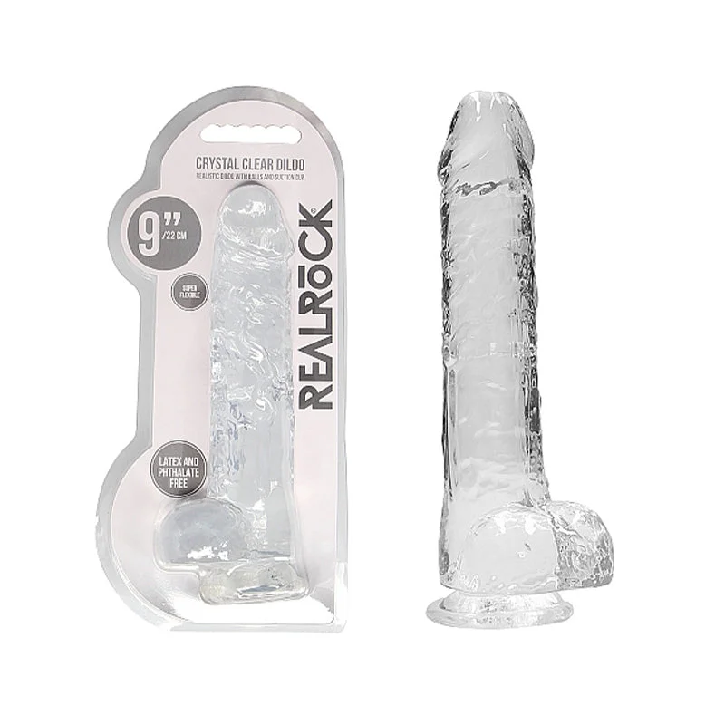 clear dildo-Realrock Realistic Dildo With Balls 9" Transparent