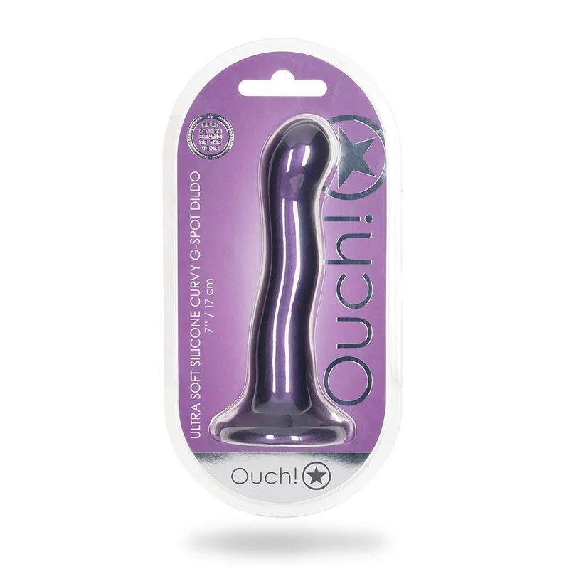 penis-medical-tips-penis-sensitivity-issues-Shots Ouch! Ultra Soft Silicone 7 in. Curvy G-Spot Dildo Metallic Purple