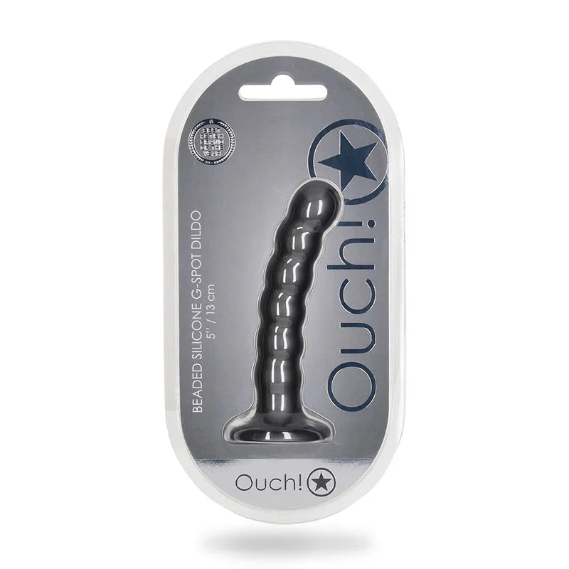 penis-health-methods-penis-hygiene-advice-Shots Ouch! Beaded Silicone 5 in. G-Spot Dildo Gunmetal