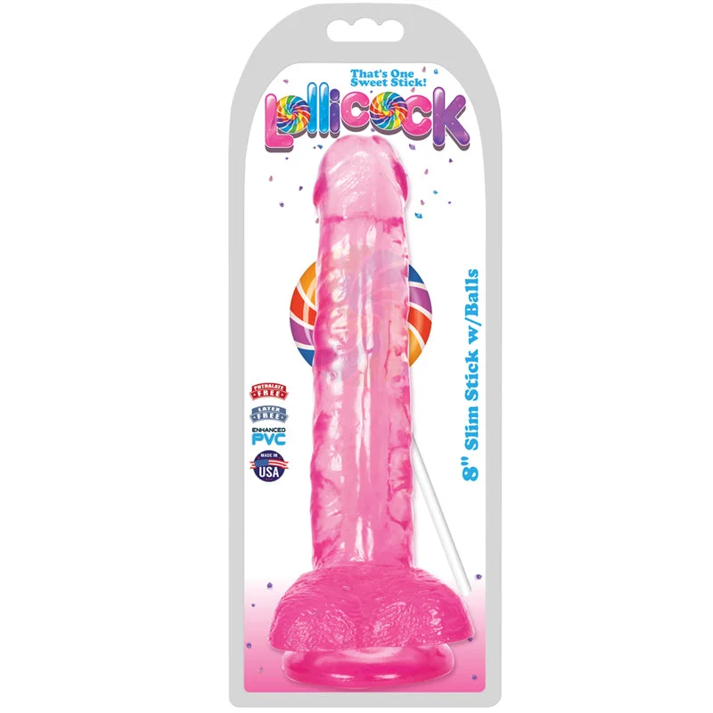 cock ring cool-Lollicock Slim Stick W/balls 8in Cherry Ice