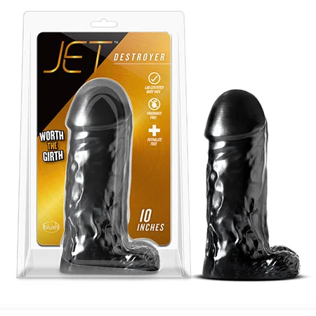 penis-extension-tools-penis-pump-reviews-Blush Jet Destroyer Realistic 10 in. Dildo with Balls Carbon Metallic Black