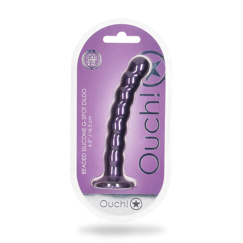 penis-performance-facts-penis-medical-treatments-Shots Ouch! Beaded Silicone 6.5 in. G-Spot Dildo Metallic Purple