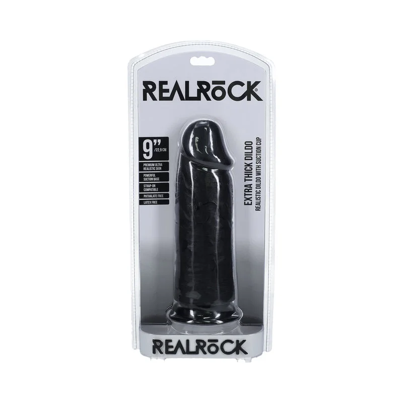 penis-enlargement-techniques-penis-enlargement-methods-RealRock Extra Thick 9 in. Dildo Black