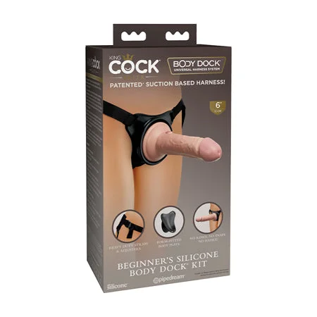 penis-extension-problems-penis-aging-effects-Pipedream King Cock Elite Beginner's Silicone Body Dock Kit With Dildo Beige/Black