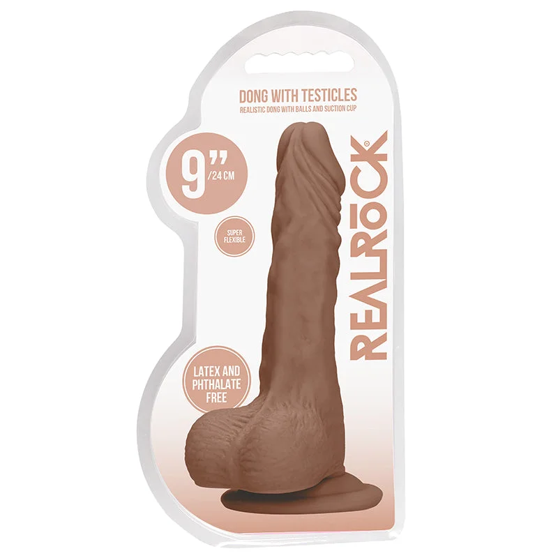 bronze dildo-Real Rock Realistic Dildo With Balls - 9'" - 23 Cm - Mocha