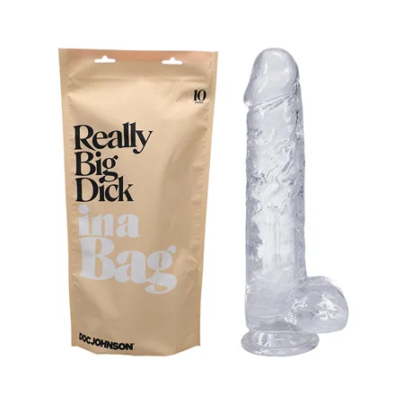 tapered silicone dildo-Doc Johnson In A Bag Really Big Dick Realistic 10 in. Clear Dildo