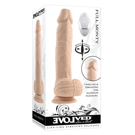 penis-health-guide-penis-health-tips-Evolved Full Monty Rechargeable Remote-Controlled Thrusting Twirling 9 in. Silicone Dildo Light