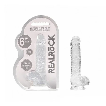 penis-hygiene-studies-penis-shape-variations-RealRock Crystal Clear Realistic 6 in. Dildo With Balls and Suction Cup Clear