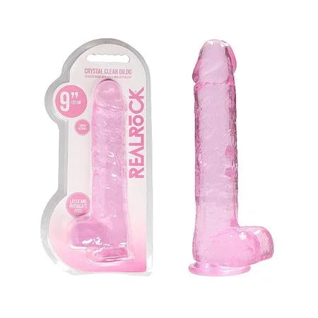 penis-function-studies-penis-enhancement-pills-RealRock Crystal Clear Realistic 9 in. Dildo With Balls and Suction Cup Pink