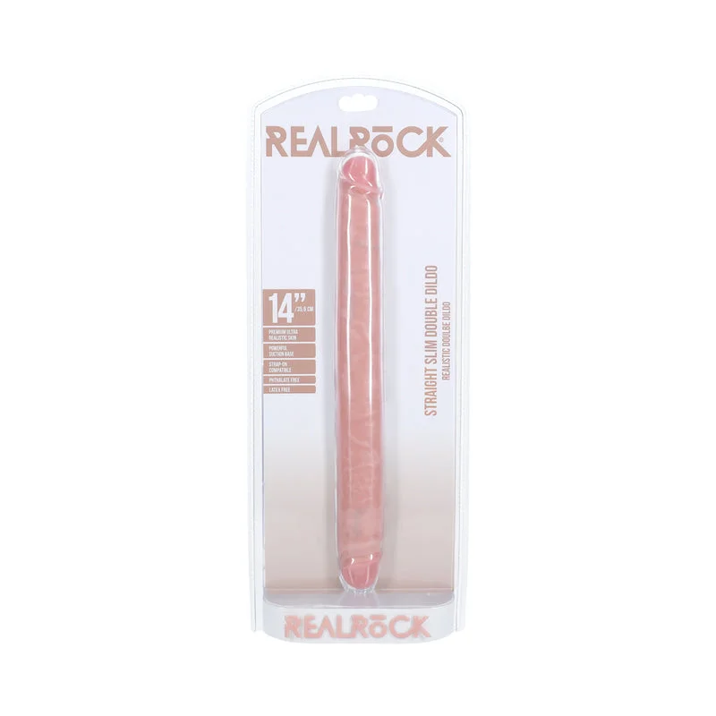 penis-sensitivity-techniques-penis-enlargement-methods-RealRock 14 in. Slim Double-Ended Dong Beige