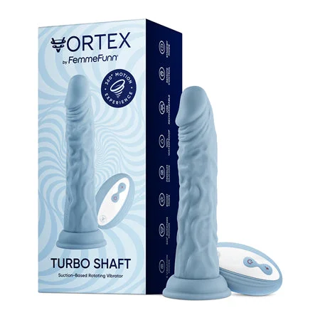 penis-injury-tools-penis-growth-techniques-FemmeFunn Vortex Turbo Shaft 2.0 8 in. Silicone Vibrating Rotating Dildo Light Blue