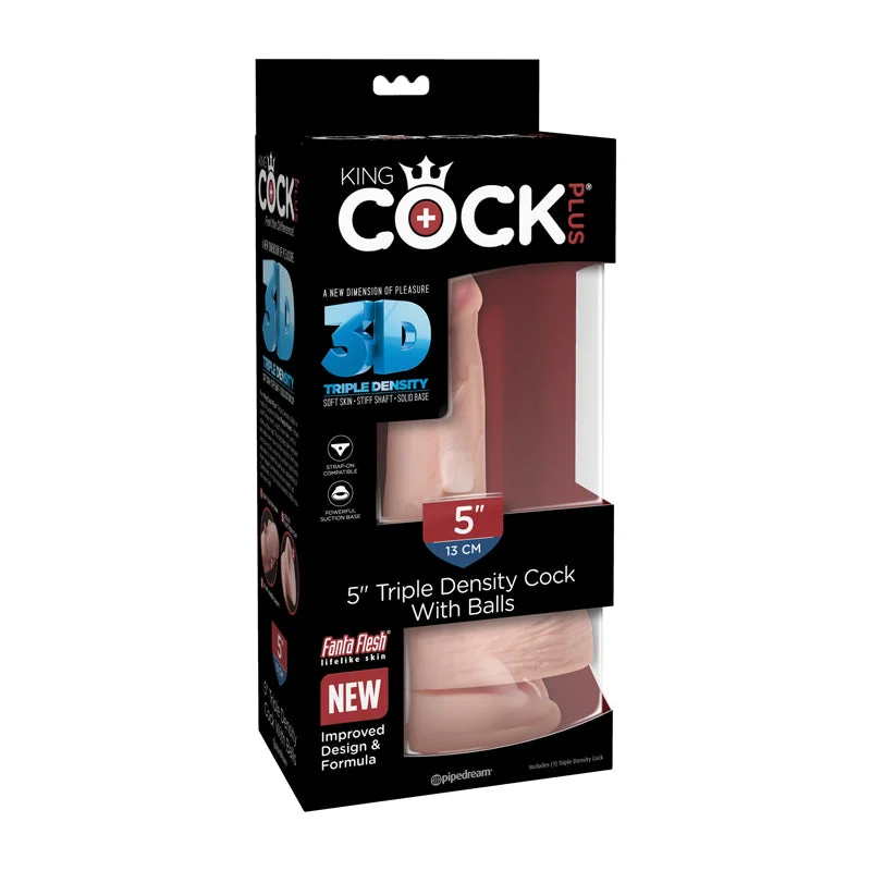 fantasy dildo-King Cock Triple Density 5 inches Dildo with Balls Beige