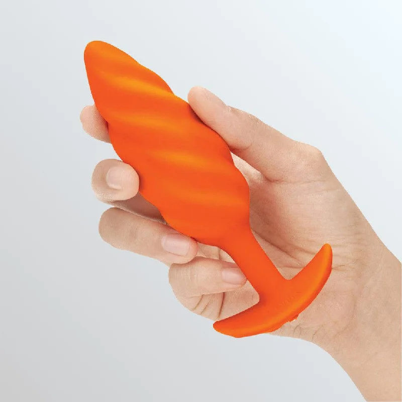 Anal toys with quiet design-B-Vibe Texture Vibrating Butt Plug Swirl - Orange (Medium)