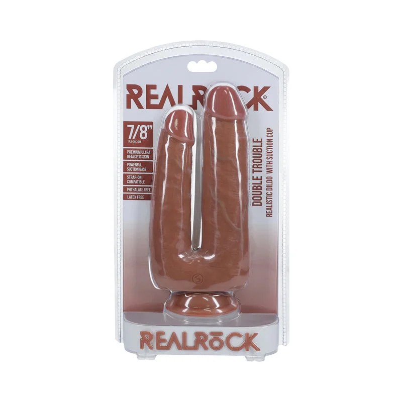 penis-pump-reviews-penis-medical-treatments-RealRock Double Trouble 7 in. / 8 in. Dildo Tan