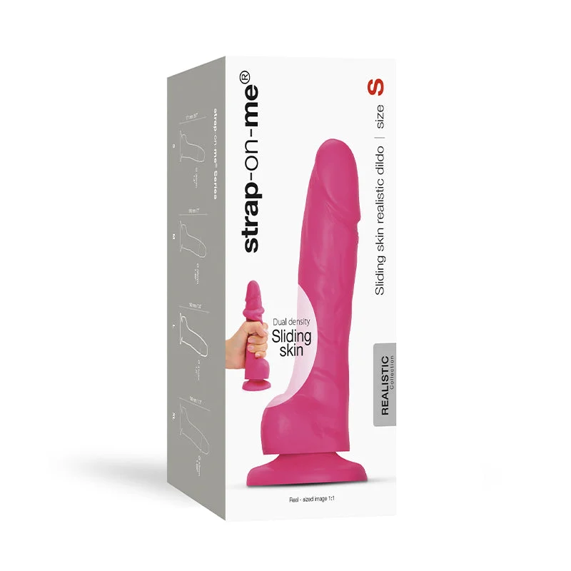 realistic cyberskin dildo-Strap-On-Me Realistic Collection Sliding Skin Dual-Density Silicone Dildo Fuchsia S