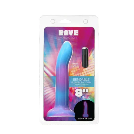 penis-hygiene-tips-penis-aging-effects-Addiction Rave Bendable 8 in. Silicone Dildo Glow in the Dark Blue Purple