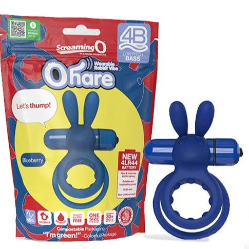 cock ring plastic-Screaming O 4B Ohare Stretchy Wearable Vibrating Cock Ring with Soft and Flexible Clitoral Rabbit Ears Blue