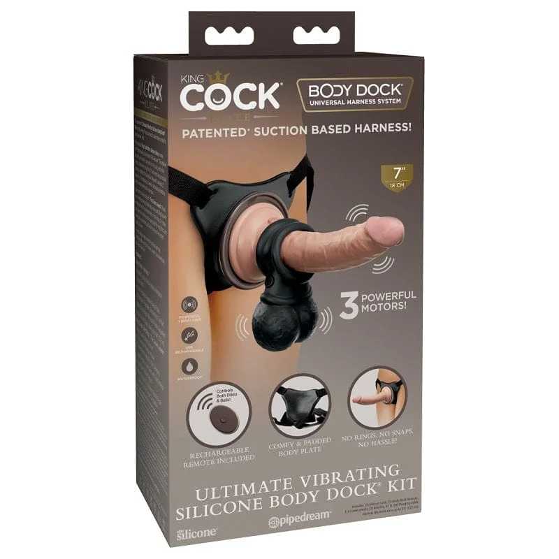 cock ring for beginners-Pipedream Products King Cock Elite Ultimate Vibrating Silicone Body Dock Kit