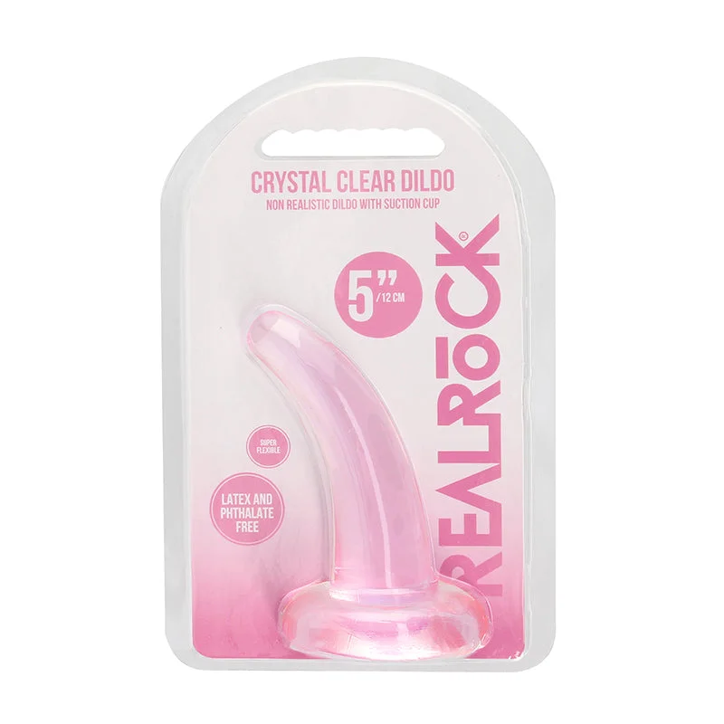 flared base dildo-RealRock Crystal Clear Non-Realistic 5 in. Curved Dildo With Suction Cup Pink