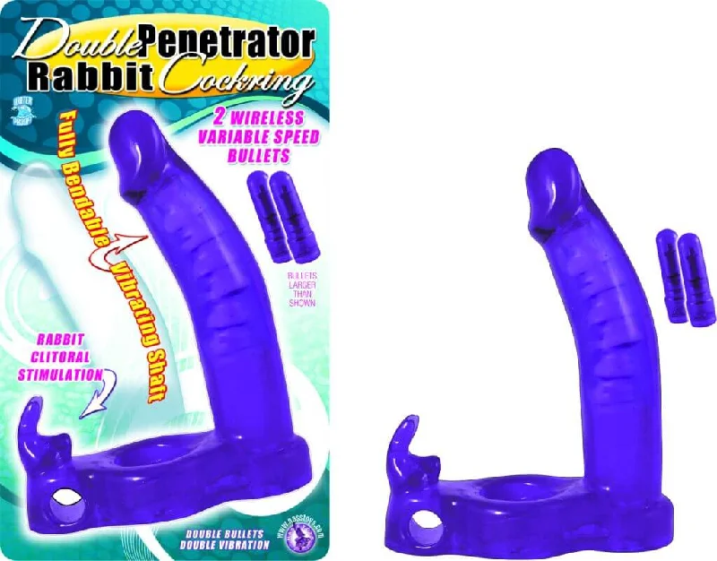 cock ring attachment-Double Penetrator Rabbit Cock Ring Purple: Dual Stimulation Delight