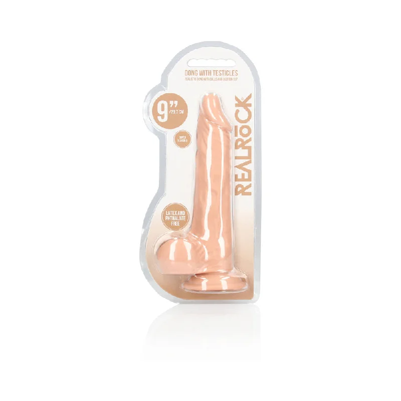 penis-size-guide-penis-hygiene-advice-RealRock Realistic 9 in. Dildo With Balls and Suction Cup Beige