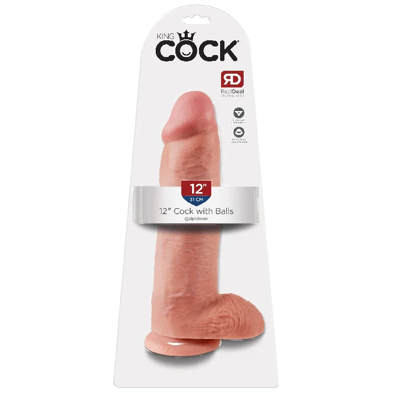 cock ring app controlled-King Cock 12" Cock with Balls - Flesh