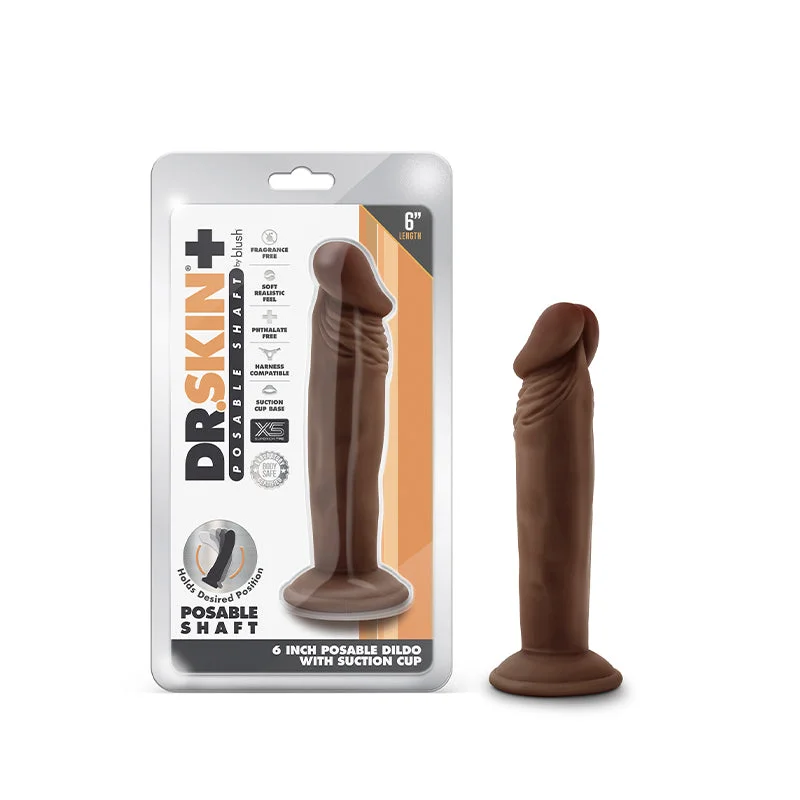 cooling dildo-Blush Dr. Skin Plus Realistic 6 in. Triple Density Posable Dildo with Suction Cup Brown