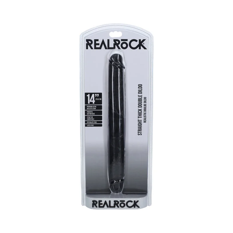 penis-blood-techniques-penis-confidence-boosters-RealRock 14 in. Thick Double-Ended Dong Black