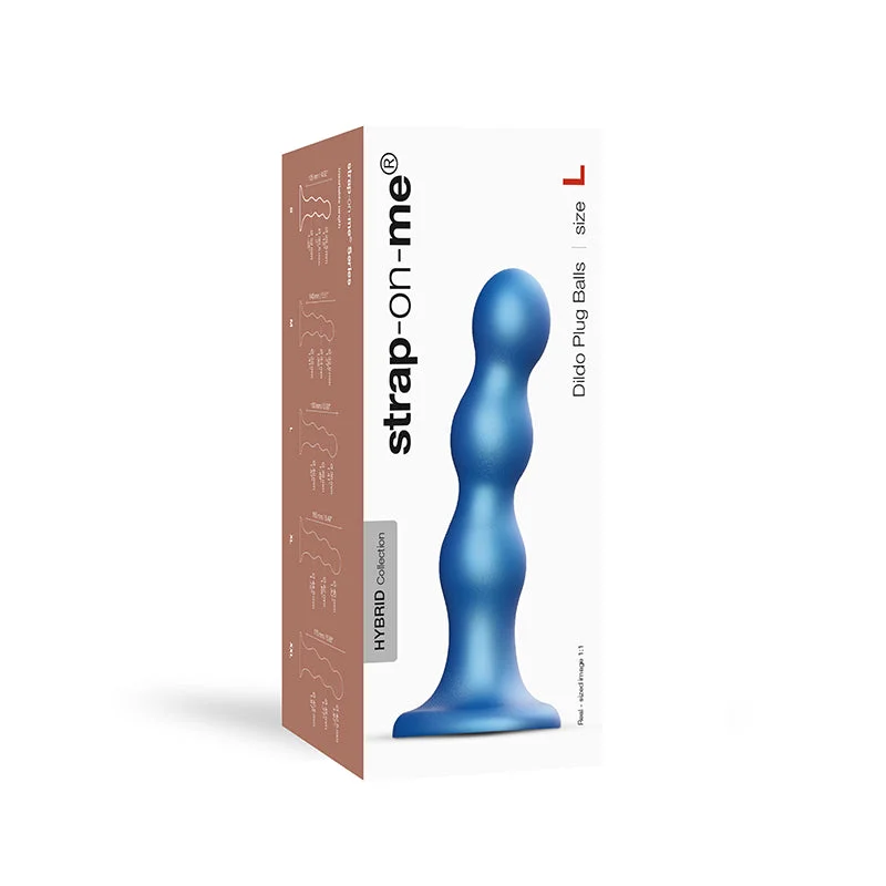 noisy vibrating dildo-Strap-On-Me Hybrid Collection Silicone Dildo Plug Balls Metallic Blue L