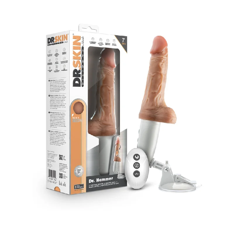 penis-extension-tools-penis-girth-exercises-Dr. Skin Silicone Dr. Hammer Thrusting Dildo with Handle 7 in. Beige