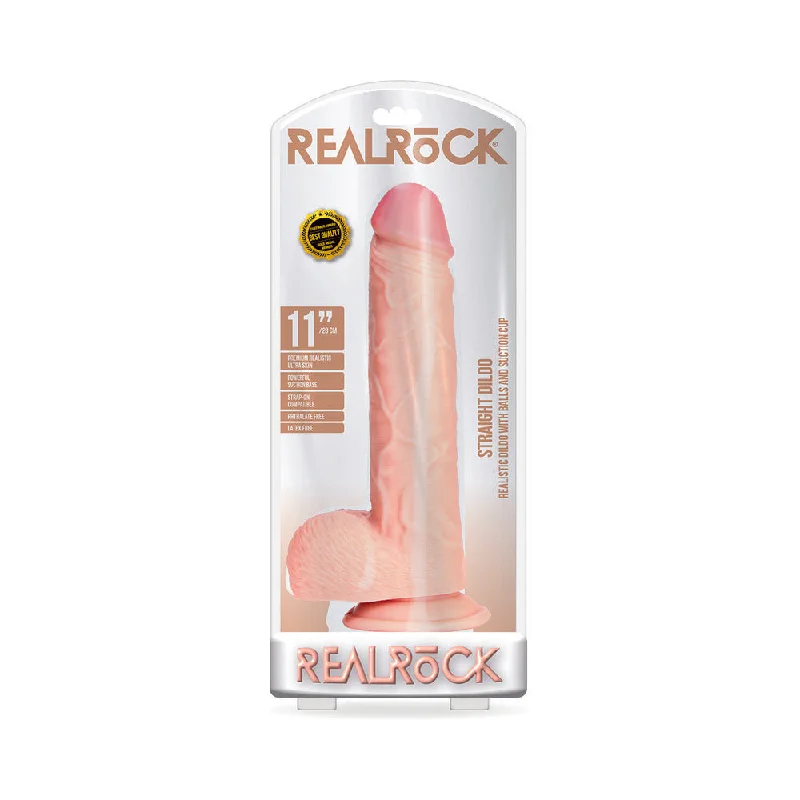 penis-care-benefits-penis-exercise-routines-RealRock Realistic 11 in. Straight Dildo With Balls and Suction Cup Beige