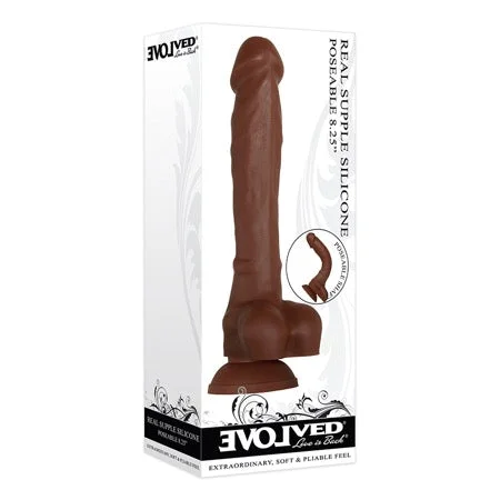 penis-performance-techniques-penis-anatomy-facts-Evolved Real Supple Poseable 8.25 in. Realistic Silicone Dildo With Balls Brown